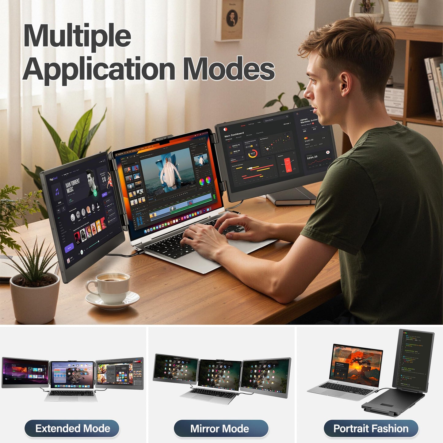 CIDETTY Laptop Screen Extender, 14'' FHD 1080P IPS Ultra-Thin Dual/Triple Monitor Display, HDMI/USB-C Plug-Play Portable Monitor for Laptop, Built-in Speakers(Mac, Win, Android)