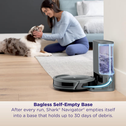 Shark Navigator Robot Vacuum and Self-Empty Base with Bagless 60-Day Capacity Self-Empty Base, SmartPath Navigation, Powerful Pet Hair Pickup, Anti-Hair Wrap, For Carpets & Hard Floors, Grey, RV2120AE