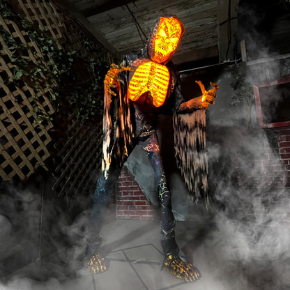 Haunted Hill Farm Motion-Activated 7.5-Ft. Tall Smoldering Ghoul, Plug-in Talking Scare Prop Animatronic with Spooky Sound Effects and Lights for Indoor or Covered Outdoor Creepy Halloween Decoration