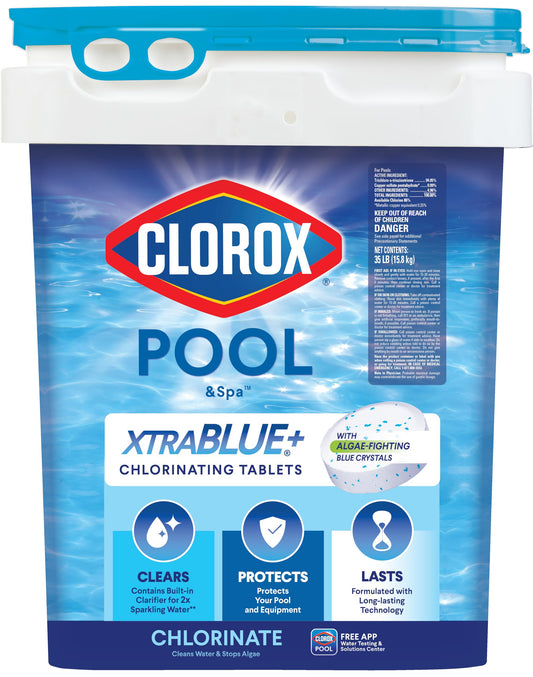 Clorox Pool&Spa XTRABLUE Plus 3” Chlorinating Tablets, Individually Wrapped, Kills Bacteria & Stops Algae (35 LB)