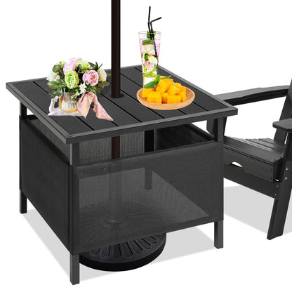 LZRS Adirondack Square Side Table with Umbrella Hole, Pool Composite Patio Table,HDPE End Tables for Backyard,Pool, Indoor Companion, Easy Maintenance & Weather Resistant(Black)