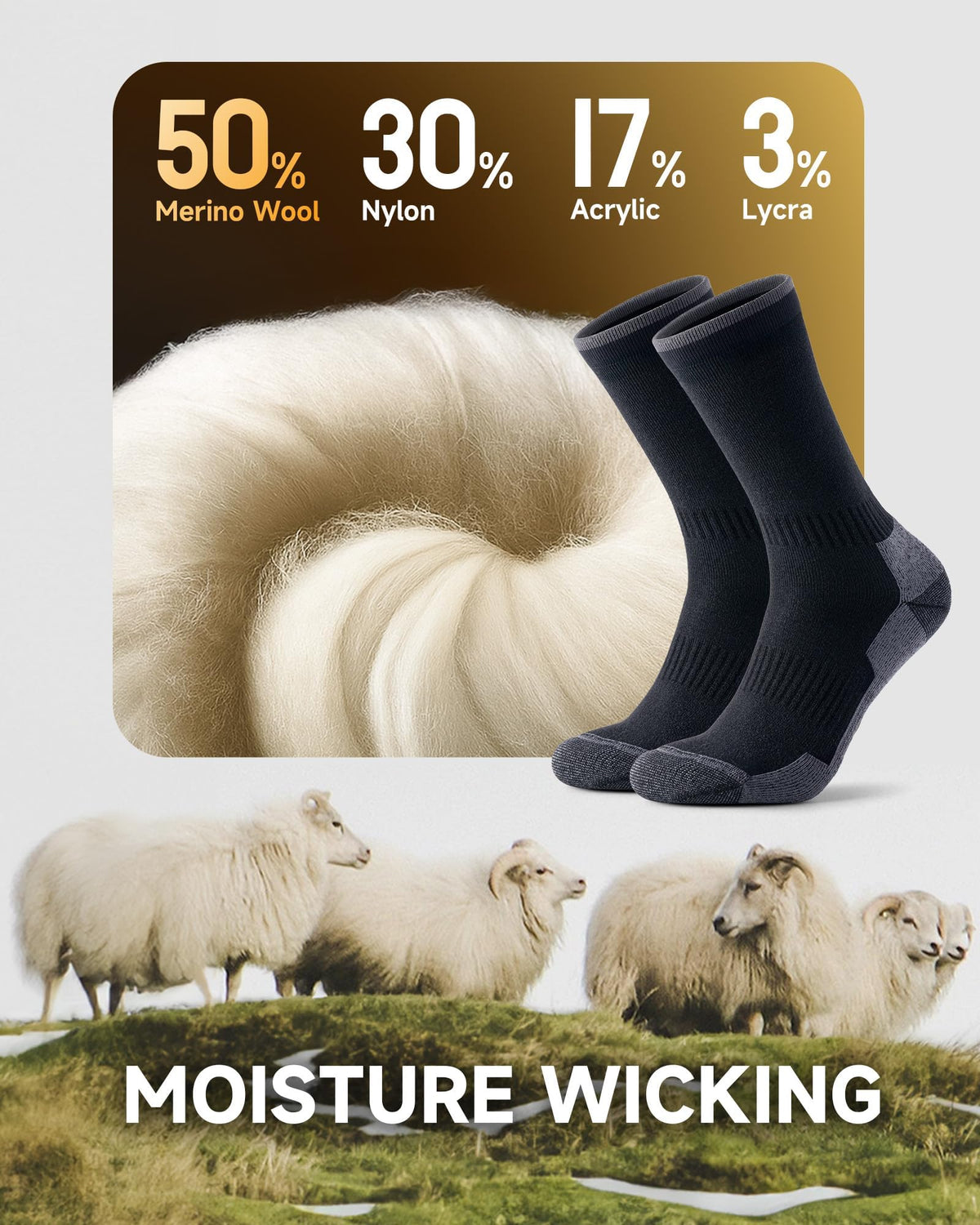 RUIXUE Merino Wool Hiking Socks for Men Women | OEKO-TEX & GRS Certified | Seamless Toe, Terry Cushioned, Odor-Resistant, Breathable Soft Stretch Thermal Warm Boot Sock - 3 Pairs,L