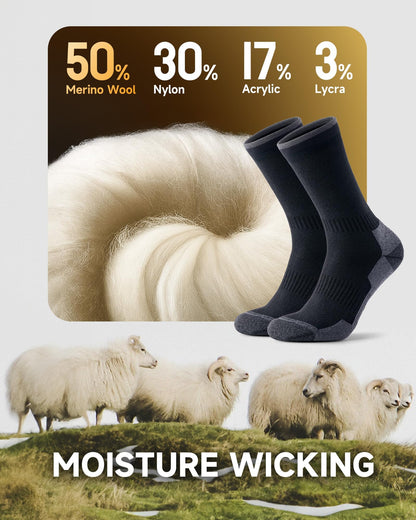 RUIXUE Merino Wool Hiking Socks for Men Women | OEKO-TEX & GRS Certified | Seamless Toe, Terry Cushioned, Odor-Resistant, Breathable Soft Stretch Thermal Warm Boot Sock - 3 Pairs,L