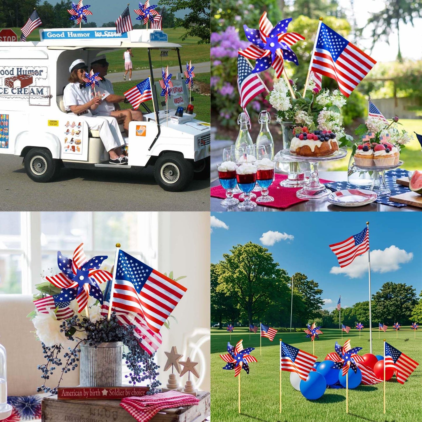36 Pcs 4th of July Decorations, Patriotic Memorial Day Pinwheels and Flags Small Fourth of July Red White and Blue Labor Day Windmills Independence Day Parade Outdoor Yard Garden Party Decor