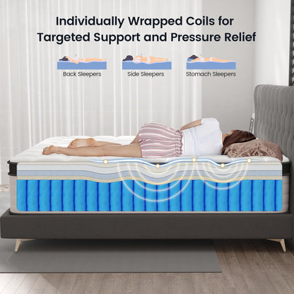 LETMOON King Size Mattress, 12 Inch King Mattress in a Box, Medium Firm with Memory Foam and Pocket Springs, Strong Edge Support, Pressure Relief