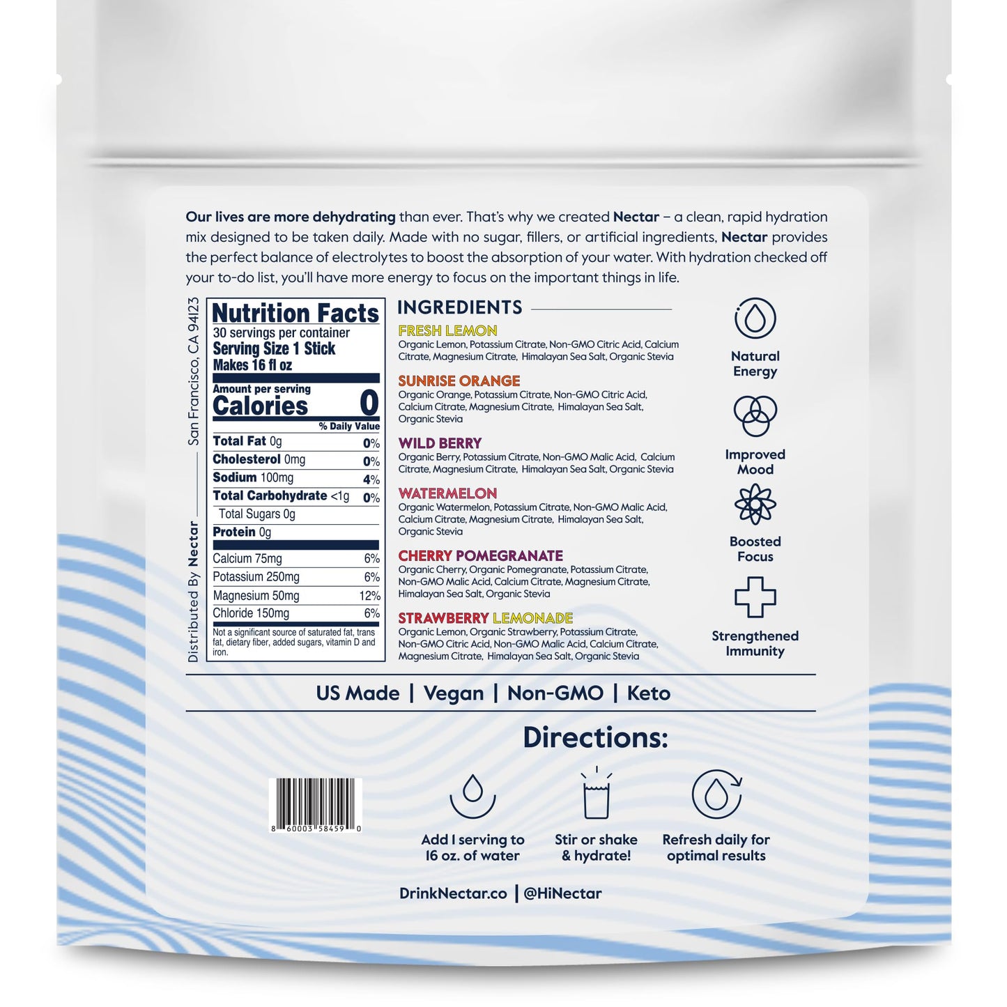 Nectar Hydration Packets - Electrolytes Powder Packets - Sugar Free & 0 Calorie - Organic Fruit Liquid Daily IV Electrolytes Powder for Dehydration Relief and Rehydration (Variety 30 Pack)