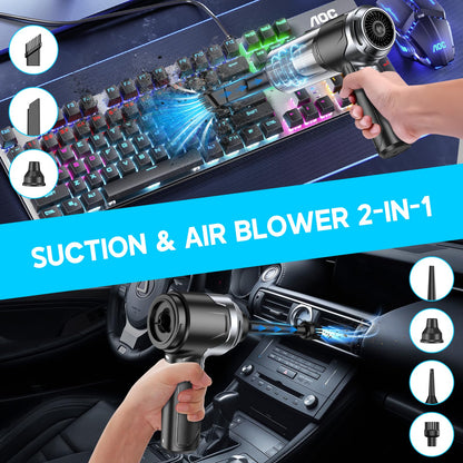 KMM Handheld Car Vacuum Cleaner, 10000PA Vacuum Cleaner & Air Duster, 120W High Power Vacuum Portable Cordless, Hand Held Vacuum Rechargeable with Multi-Nozzles & LED Light for Home, Car, Office