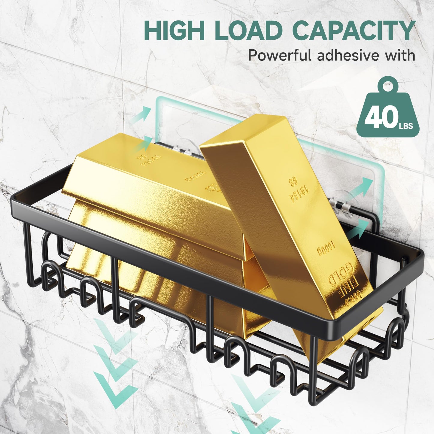 Veken Stainless Steel Shower Caddy 6-Pack, No Drilling & Rustproof, Waterproof Adhesive Shelves Rack with Soap Holder, Large Capacity Bathroom Organizers and Storage, Wall-Mounted Kitchen & Home Decor