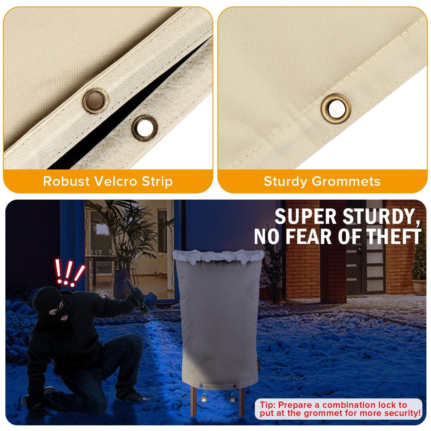 Angooni Upgraded Backflow Preventer Cover Aluminum Foil (5°F) - 30" W x 24" H Industrial 600D Winter Sprinkler Valve Covers for Outside, Anti-UV Winter-Freeze Water Well Pump Cover, Beige