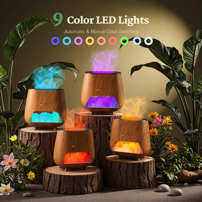 JJNJJN Essential Oil Diffuser for Home: 200ml Aromatherapy Diffuser with Himalayan Pink Salt Rock, Cool Mist Humidifier with Auto Off Function and 9 Colors LED Night Light for Bedroom