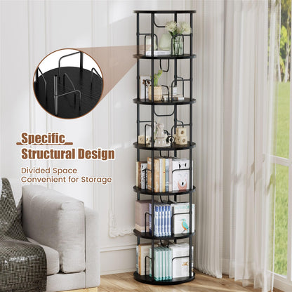 ALLSTAND 6 Tier Rotating Bookshelf, 360 ° Display Stackable Spinning Bookshelf Tower, Corner Bookshelf Tall Floor Standing Swivel Bookcase Narrow Storage Organizer for Bedroom, Living Room, Black