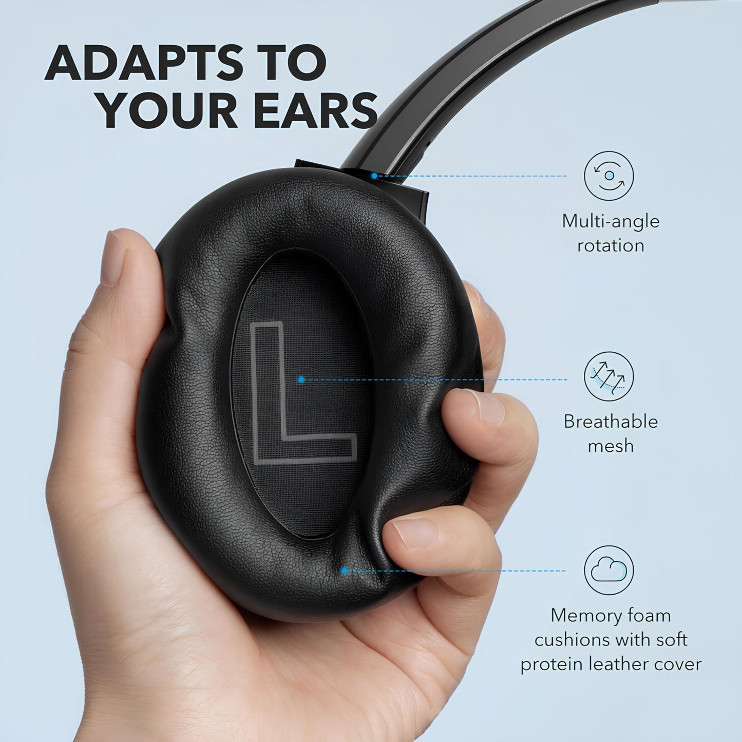 Soundcore Anker Life Q20 Hybrid Active Noise Cancelling Headphones, Wireless Over Ear Bluetooth Headphones, 70H Playtime, Hi-Res Audio, Deep Bass, Memory Foam Ear Cups, Travel, Office, USB-C Charging