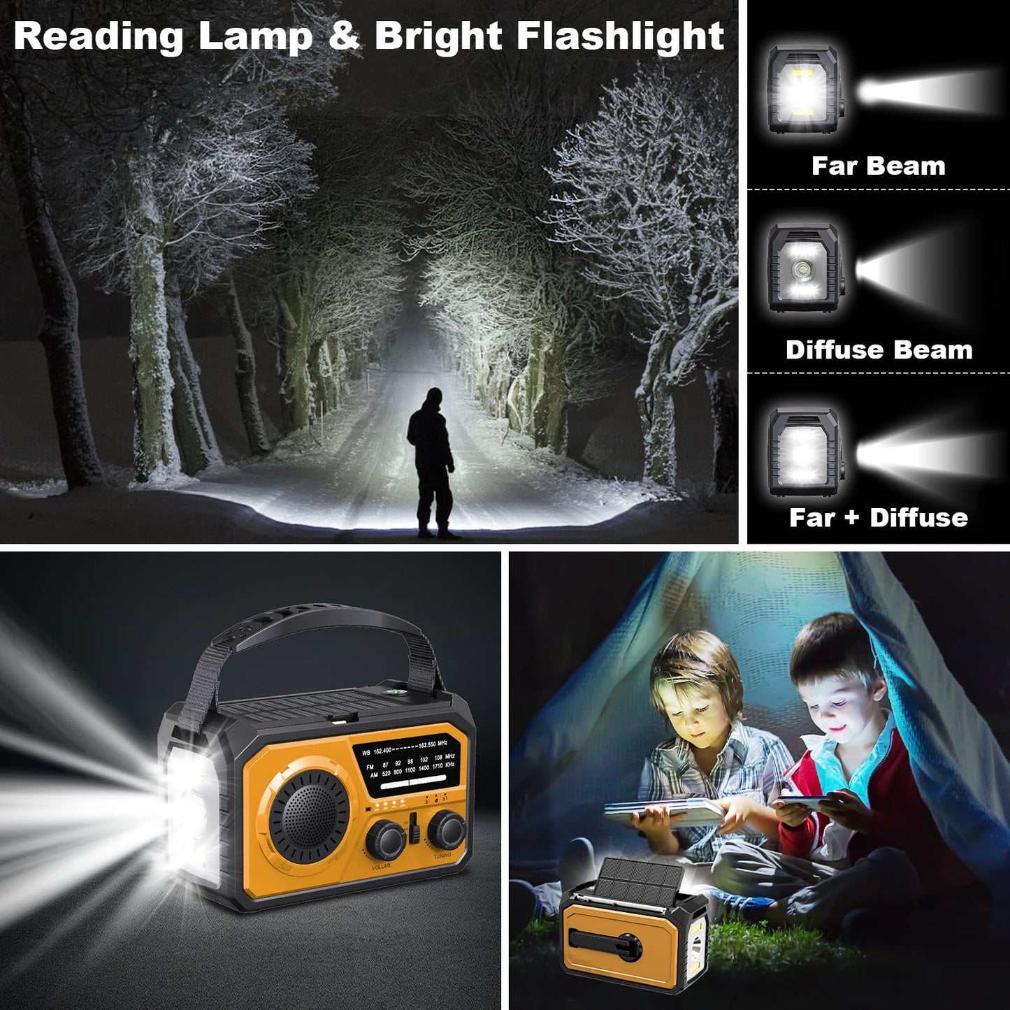 16000mAh Hand Crank Emergency Weather Radio with Wireless Speaker, 59200mWh NOAA AM FM Solar Radio with Flashlight Cell Phone Charger Reading Lamp Compass SOS for Camping and Survival (Orange)