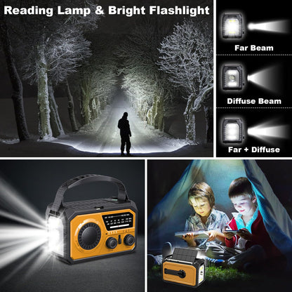 16000mAh Hand Crank Emergency Weather Radio with Wireless Speaker, 59200mWh NOAA AM FM Solar Radio with Flashlight Cell Phone Charger Reading Lamp Compass SOS for Camping and Survival (Orange)