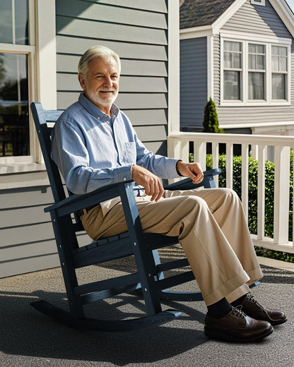 SEWALL Oversized Outdoor Rocking Chair Set of 2, HDPE Rocking Chair for Adults, Patio Rocking Chairs for Porch, Blue