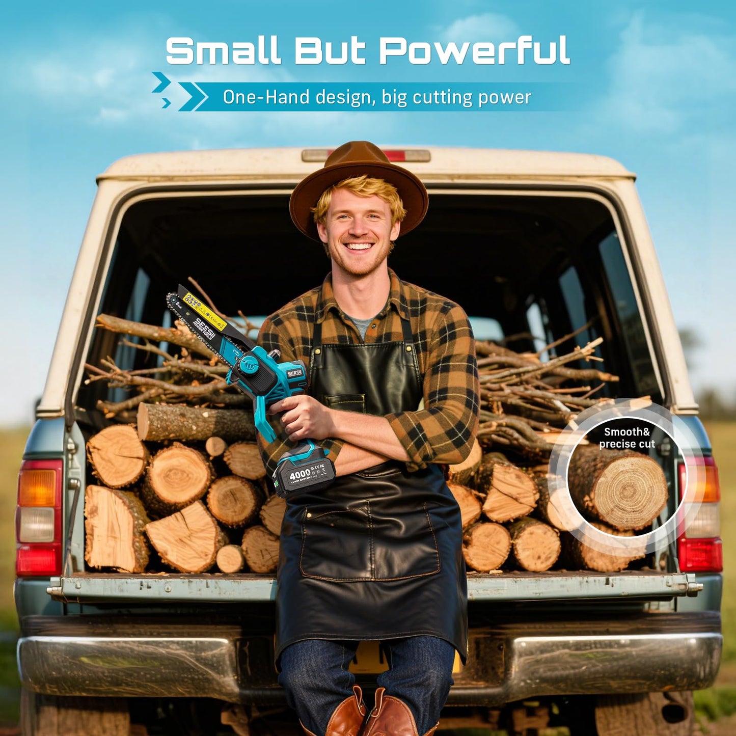 SEESII 8-Inch Cordless Mini Chainsaw, 2026 Upgraded Brushless Motor, Electric Chainsaw with 2×4000mAh Batteries, Tool-Free Chain Tension & Auto-Oiler, Handheld Tree Saw for Efficient Cutting