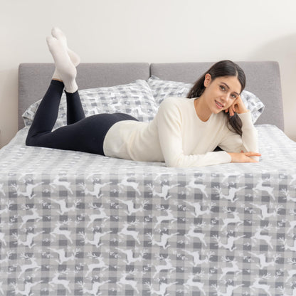 Berkshire Blanket Ultra-Soft Printed Microfleece Knit Sheet Set – 3-Piece Twin Set – Lightweight, Breathable, All-Season Comfort, Folk Buffalo Check Reindeer Grey