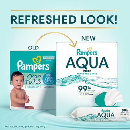 Pampers Aqua Pure Baby Wipes, 99% Water, Fragrance Free, 896 Baby Wipes Total (16X Flip-Top Packs) [Packaging May Vary]