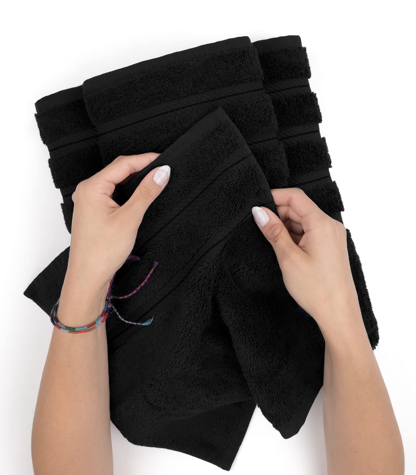 American Soft Linen Luxury 6 Piece Towel Set, 2 Bath Towels 2 Hand Towel 2 Washcloths, 600 GSM 100% Cotton Turkish Towels for Bathroom, Black Towel Sets