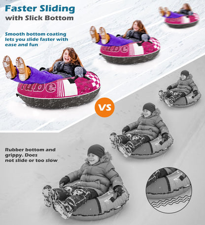 Jasonwell Inflatable Snow Tube Sled - 48" Heavy Duty Snow Tubes for Sledding with Premium Canvas Cover for Kids Adults Snow Toy Fun Winter Outdoor Toys Christmas Birthday Gift for Boys Girls Children