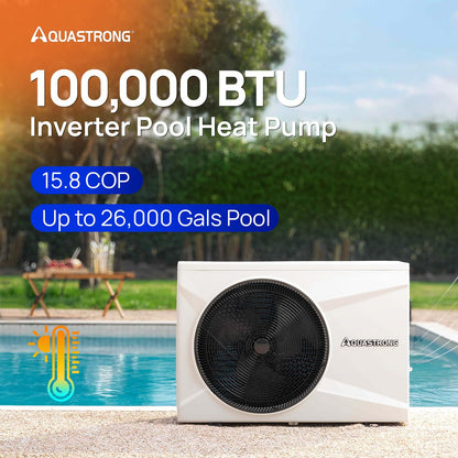 Aquastrong Inverter Swimming Pool Heat Pump, 100,000 BTU 26,000 Gallons Electric Pool Heater for Above Ground and Inground Pool, WiFi Capable Timer, Heating and Cooling Pool Heater 220V
