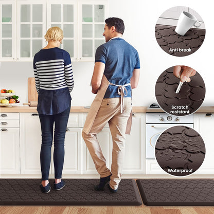 Kitchen Mat [2 PCS] Cushioned Anti-Fatigue Floor Mat, Waterproof Non-Skid Ergonomic Comfort Foam Rugs, Standing Mat for Kitchen, Floor,Office, Sink, Laundry(Chocolate)