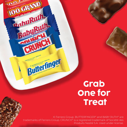 Butterfinger, CRUNCH, Baby Ruth, 100 Grand Mini and Fun Size Assorted Candy Bars, Bulk 80 Count Pack, 32.1 oz