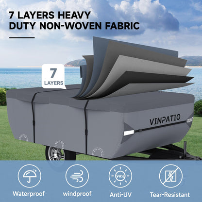 VINPATIO Pop Up Camper Cover, Folding Camper Tent Trailer Cover Fits 12'-14' Trailers, Waterproof & Anti-UV Pop-up Camper Cover with Windproof Straps