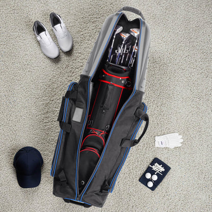 Golf Travel Bag for Airlines with Carbon Fiber Look Hard Top, Protective Club Traveling Cover with Wheel, Golf Club Carrier Case for Airplanes, Thick Padding, Durable Zippers, 2 Spacious Side Pockets