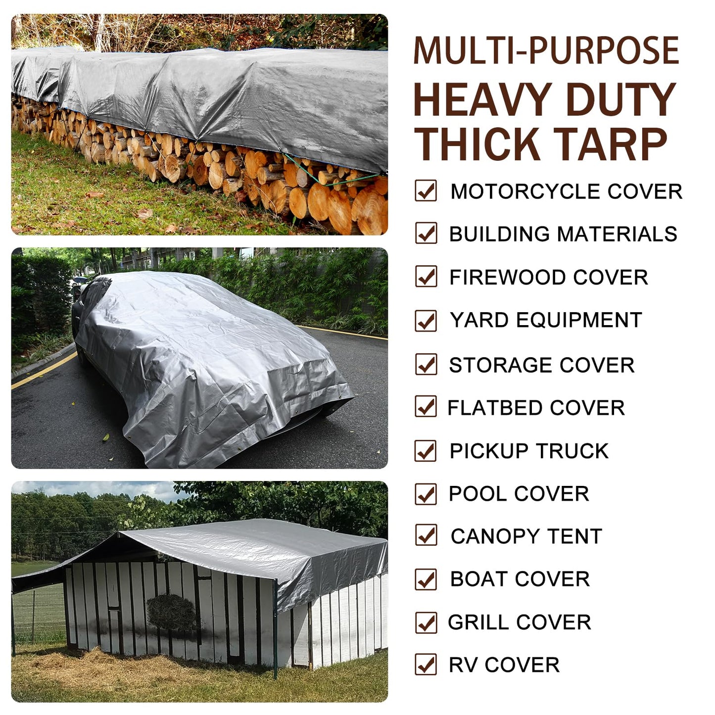 Sunvigor Tarp Waterproof 12x16Ft, Heavy Duty Tarp Cover Extra Thick 14 Mil Tear and UV Resistant, Outdoor Tarps with Grommets and Reinforced Edges for Roof, Camping, Patio, Pool, Boat