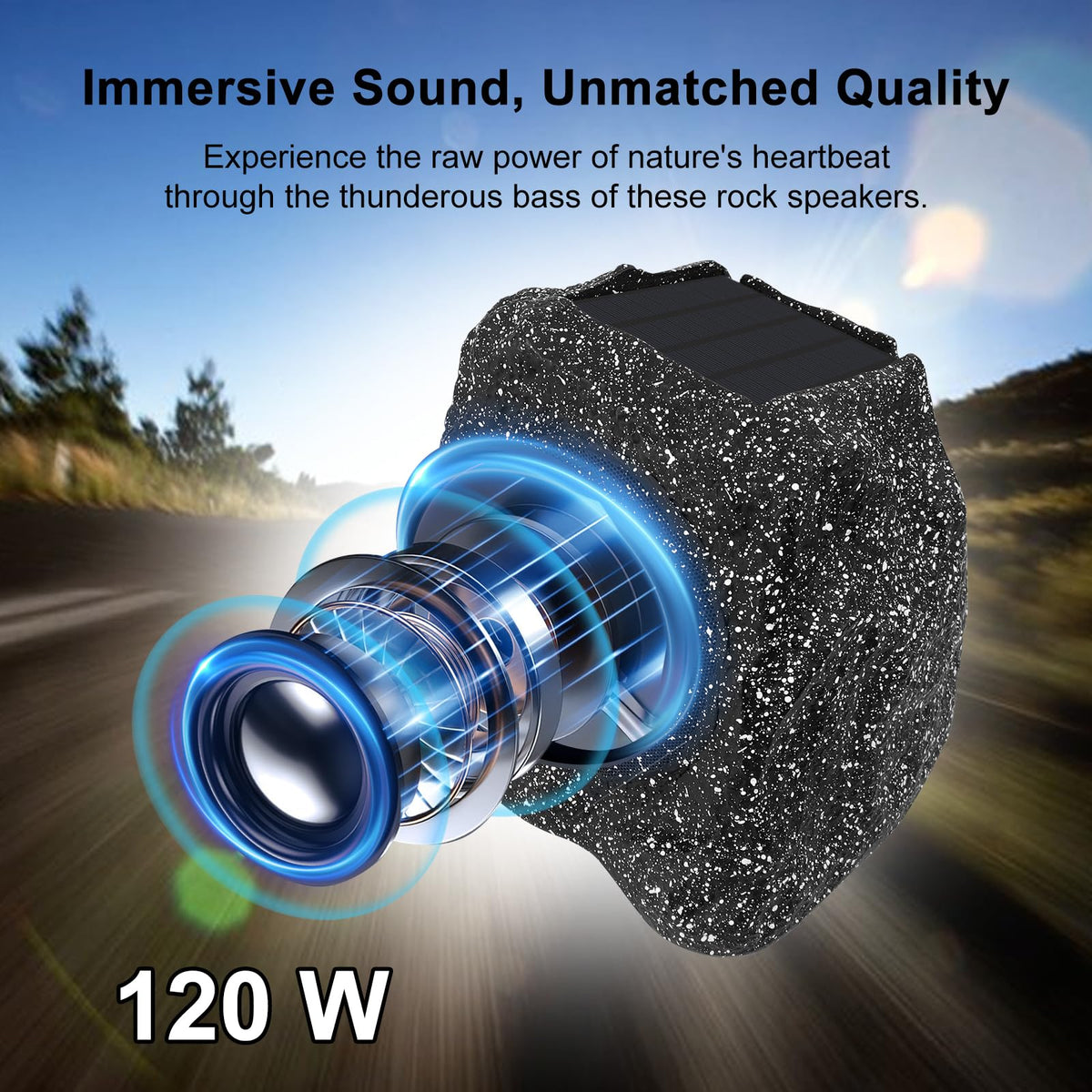 Herdio 8" Rock Bluetooth Speakers Outdoor Waterproof IPX7 Wireless Solar Max 240 Watt, TWS Connection Powered with Rechargeable Battery for Garden Patio Deck Pool Backyard（Gray，1Pair）