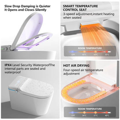 LOUPUSUO Luxury Smart Toilet with Bidet Built In, Bidet with Heated Seat,Warm Water Sprayer & Dryer, Japanese Toilet with Foot Sensor Operation,LED Display