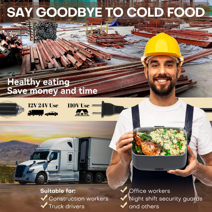 Sitlais Electric Heated Lunch Box for Men - 3 Liters Double Layer Portable Food Warmer for Car Truck 90 W Self Heating Lunch Box for Adults Food Heater for Work Travel Camping lonchera,Dark Grey