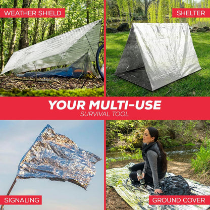 Emergency Blanket 4-Pack Space Mylar Blankets Survival Gear and Supplies Reusable Thermal Camping Hunting Essentials First Aid Car Backpacking Marathon Kit Prepper Go Rave Bug Out Bag Foil Cold Winter
