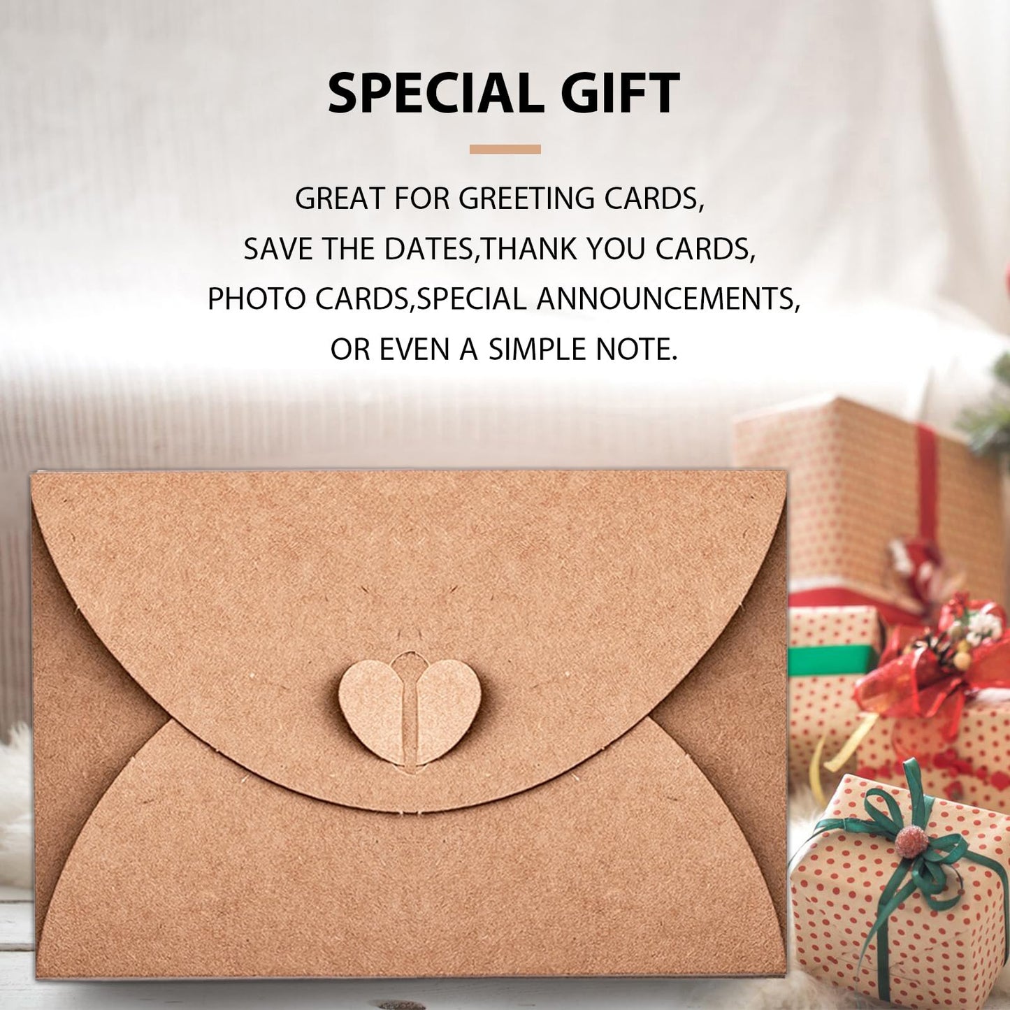 40 Pcs Mini Envelopes with Blank Cards, Gift Card Envelopes,Mini Kraft Paper Envelopes with Heart Clasp for Gift Cards,Wedding Party Favors,Thanksgiving,Kids to Pass Friendship Notes