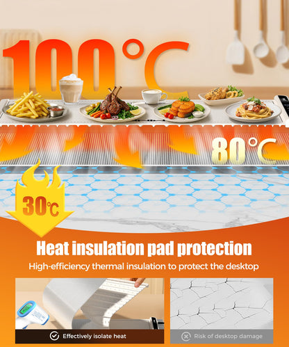 Extra Large Food Warming Mat with Heat-Resistant Pad, 36X15 Inch, 6 Temperature & 6 Timer Settings, Child Lock Safety, Fits More Dishes for Family Dinners and Parties