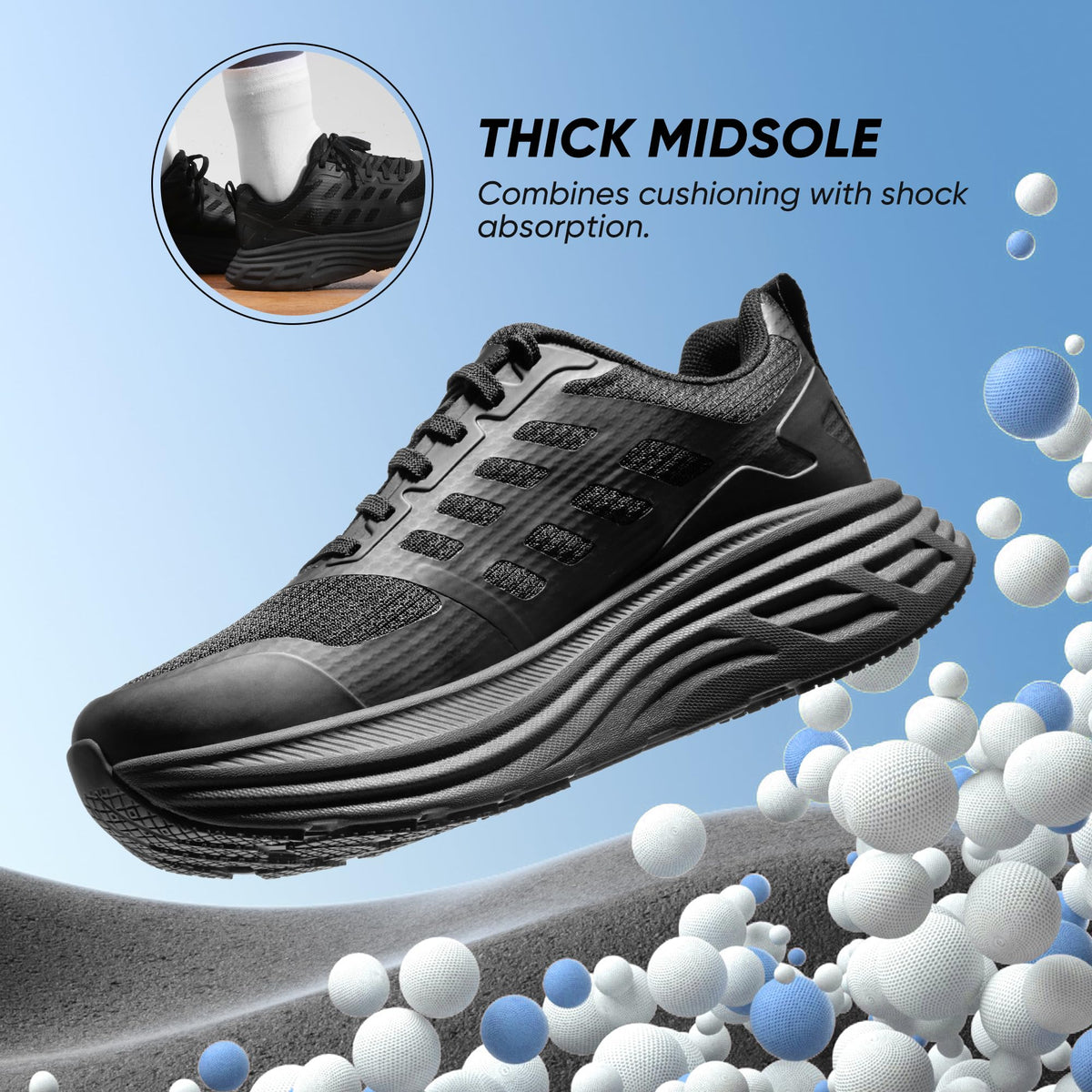 NORTIV 8 Women's Walking Shoes Cushion Running Tennis Shoes ActiveFloat Non-Slip Comfortable Breathable Workout Gym Sports Athletic Fashion Sneakers,Size 7.5,All Black,SNWS245W