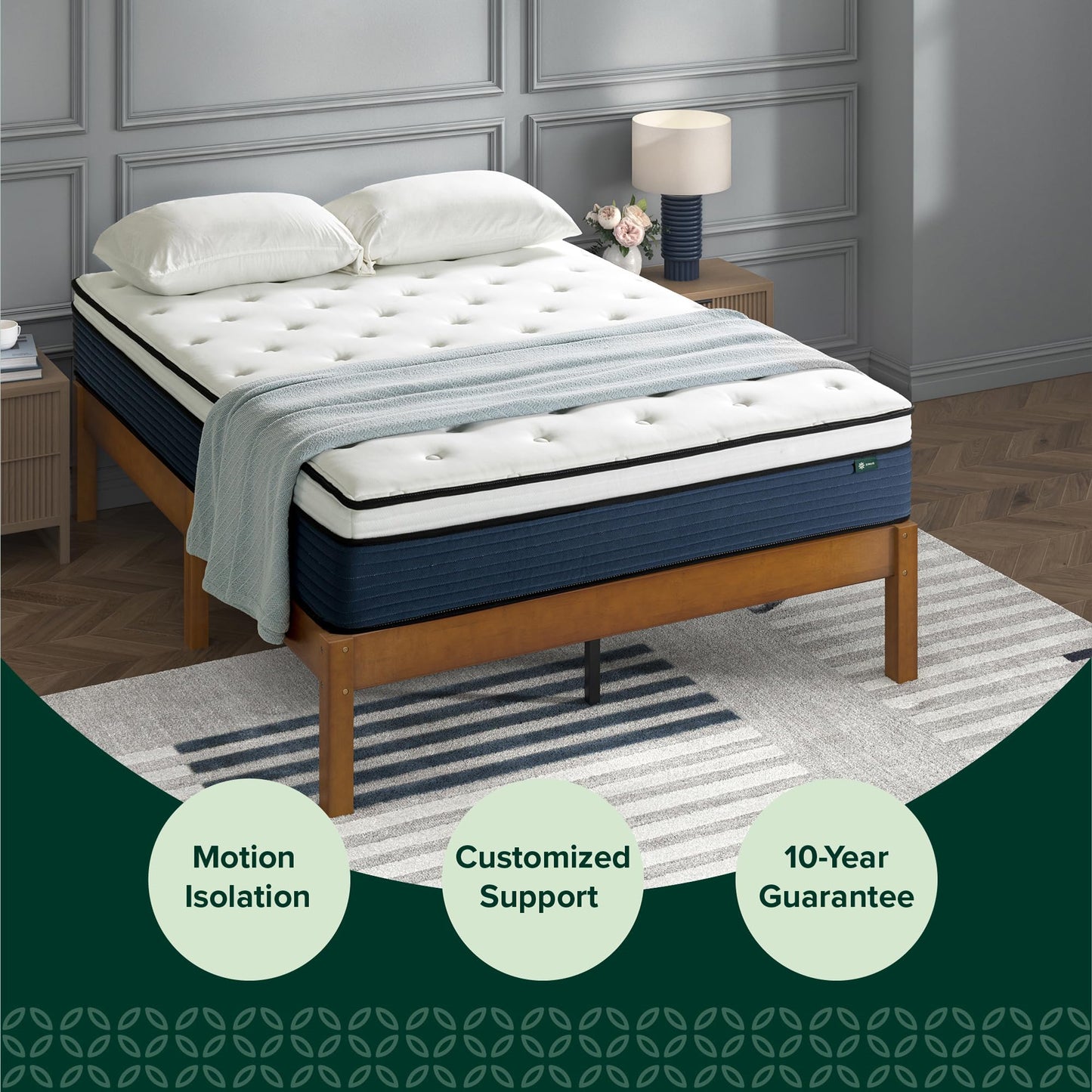 ZINUS 12 Inch Comfort Support Hybrid Mattress [New Version], Queen, Fiberglass Free, Medium Plush, Motion Isolation, Certified Safe Foams & Fabric, Mattress in A Box