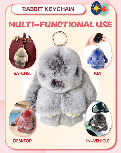 Bunny Keychain with Tin – Handmade Soft Plush Bunny Charm for Keys, Bags & Backpacks, Fluffy Bunny Keychain Plush Gift (Tin Box, Purple)