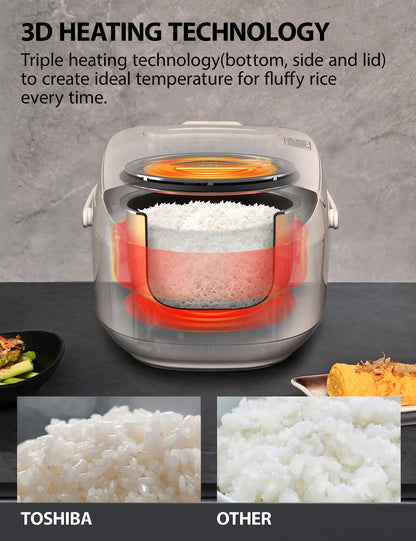 Toshiba Rice Cooker 6 Cup Uncooked – Japanese Rice Cooker with Fuzzy Logic Technology, 7 Cooking Functions, Digital Display, 2 Delay Timers and Auto Keep Warm, Non-Stick Inner Pot, White