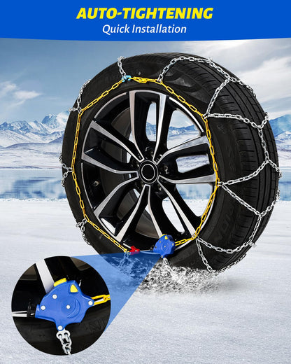 Auto Tightening Snow Chains Tire Chains For Cars Suv Pickup Trucks - Auto Tightening 1 Min Quick Fit AND Easy Installation, Reusable Universal Emergency Traction Snow Chains - Set of 2（HKN170）