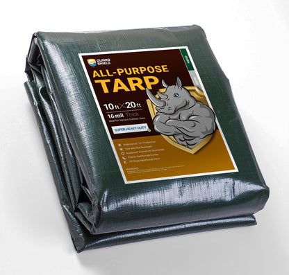 GUARD SHIELD Super Heavy Duty Green/Silver Poly Tarp Cover 10x20 Feet Waterproof 16mil Thick UV and Tear Resistant Tarpaulin with Grommets and Reinforced Edges