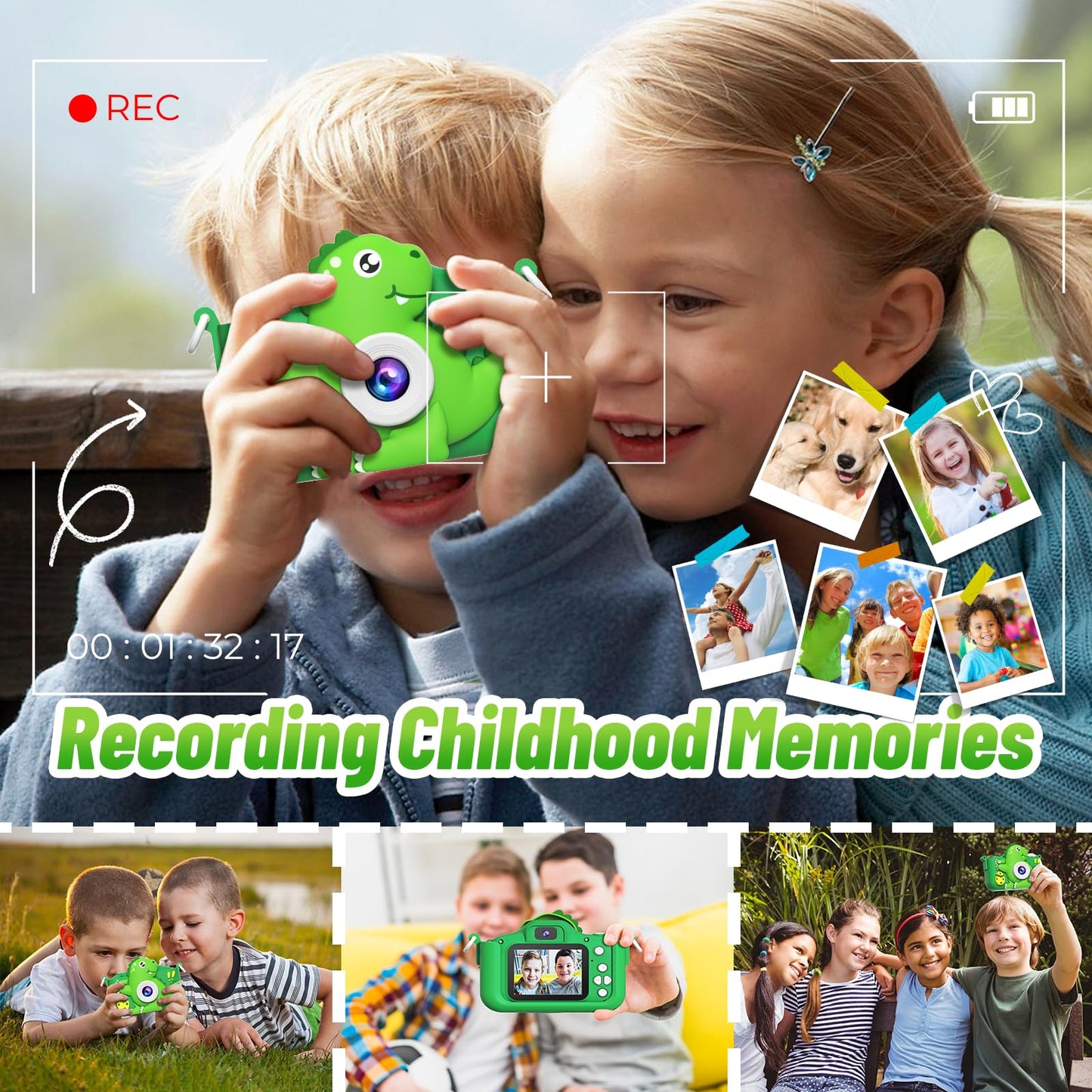 MindPal Kids Camera Toys for 3-8 Year Old Boys Girls, Dinosaur 1080P HD Selfie Digital Camera with 32GB Card, Christmas Birthday Gift for Kids