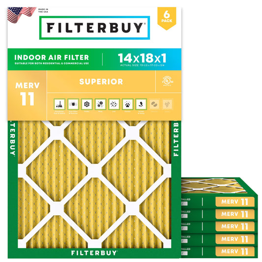 Filterbuy 14x18x1 Air Filter MERV 11 Allergen Defense (6-Pack), Pleated HVAC AC Furnace Air Filters Replacement (Actual Size: 13.50 x 17.50 x 0.75 Inches)