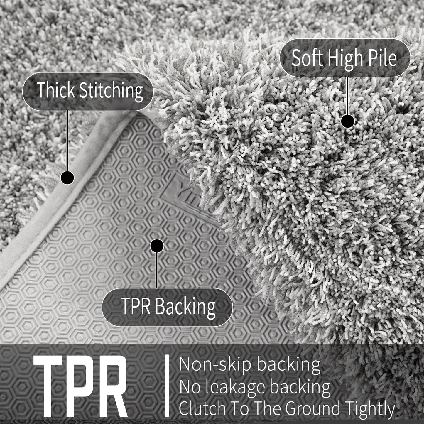 Yimobra Bathroom Rugs Non Slip Washable 32x20, Ultra Soft and Water Absorbent Bath Mats, Plush Fluffy Shower Mat Outside, Microfiber Thick Matts for Bathroom Floor/Tub, Light Gray and White