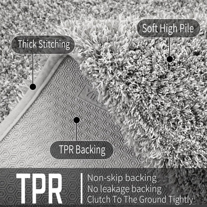 Yimobra Bathroom Rugs Non Slip Washable 32x20, Ultra Soft and Water Absorbent Bath Mats, Plush Fluffy Shower Mat Outside, Microfiber Thick Matts for Bathroom Floor/Tub, Light Gray and White