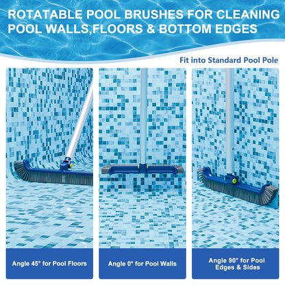 POOLAZA Pool Brush with Rotatable Handle,17.5" Pool Brush Head for Inground Pools, Above-Ground & Vinyl Pools, Heavy-duty Pool Brushes for Cleaning Pool Walls, Sturdy Pool Brush Fit Standard Pool Pole