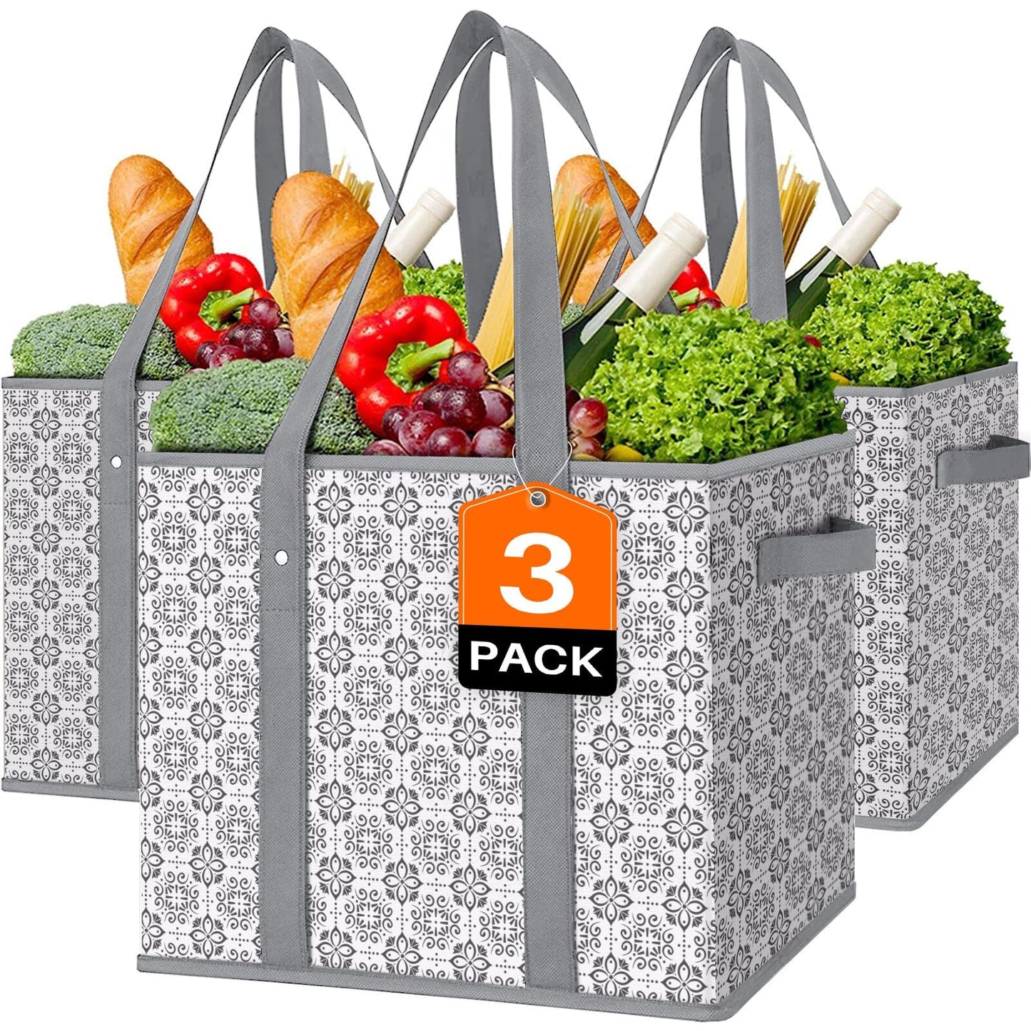 WISELIFE Reusable Grocery Bags [3 Pack],Large Grocery Tote Bag Water Resistant Shopping Bags Foldable Grocery Bag for Clothes,Shoes and Picnic