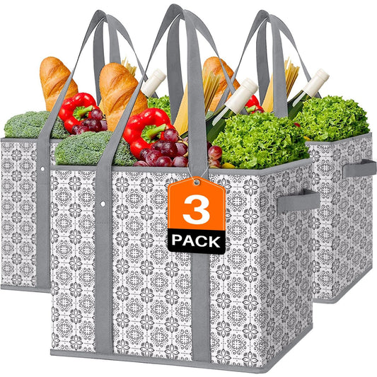 WISELIFE Reusable Grocery Bags [3 Pack],Large Grocery Tote Bag Water Resistant Shopping Bags Foldable Grocery Bag for Clothes,Shoes and Picnic
