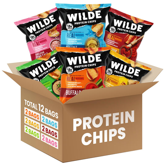 WILDE Protein Chips Variety Pack, High Protein Snacks for Adults, Keto Chips, Gluten Free, Low Carb Snack Box Made with Real Ingredients 1.34oz Bags, Pack of 12